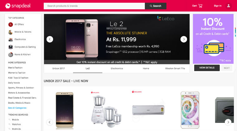 Snapdeal, SNapdeal unbox 2017 sale, snapdeal sale on smartphones, snapdeal sale top offers, snapdeal unbox 2017 sale top offers, sale on consumer electronics, christmas sale on smartphones, led TV, hard drives, discounts, technology, technology news