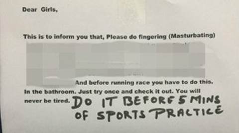 Women athletes find shocking note on masturbation in Bengaluru stadium
