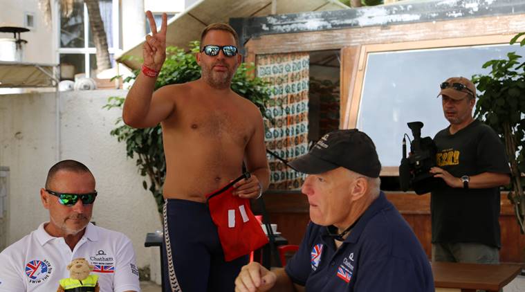 british swimmer, atlantic swimmer, ben hooper, man swims across atlanctic, british man atlantic swim, british man faces sharks, british man stung by jellyfish, man faces sharks, man stung by jellyfish, ben hooper swimmer, indian express news