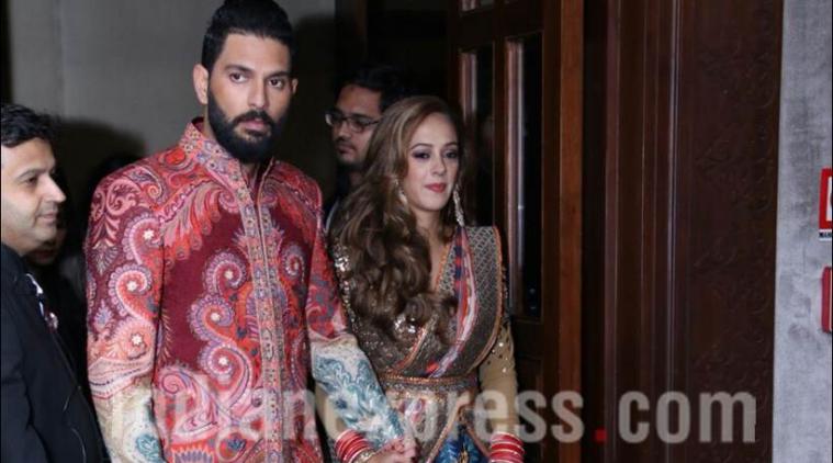 Yuvraj Singh and Hazel Keech at their wedding reception in Delhi. (Source: APH Images)