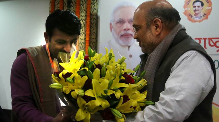 National BJP President Amit Shah with Delhi BJP president Manoj tiwari during the BJP executive meeting at NDMC convention centre in new Delhi on Friday.Express photo by Prem Nath Pandey 06 jan 17