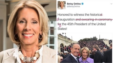 betsy devos tweet, betsy devos incorrect tweet, betsy devos donald trump, betsy devos education secretary nominee, betsy devos trolls, betsy devos slammed on Twitter, indian express, indian express news