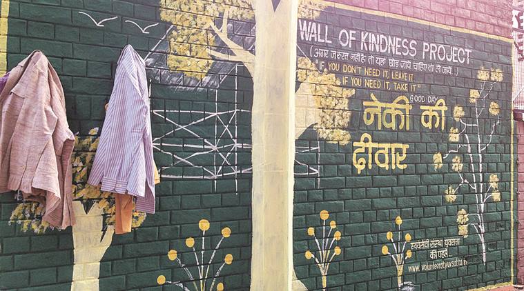 chandigarh schools, chandigarh students, chandigarh wall of kindness, wall of kindness, Yuvsatta, school education, school children, wall of kindness campaign, education news, chandigarh news, Indian express news