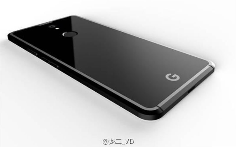 Back of a black Google phone with a G symbol and camera lens.