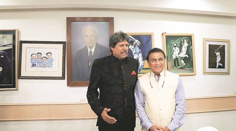 Kapil Dev and Sunil Gavaskar at the CCI on Tuesday. Express Photo by Nirmal Harindran