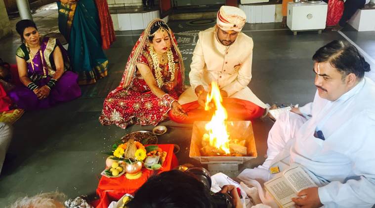 At their wedding ceremony in a temple in Mumbai. (Source: Express photo by Nirmal Harindran)