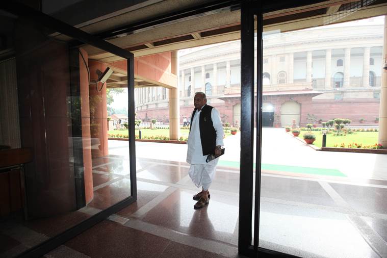Mulayam Singh Yadav before the meeting of leaders of various political parties in both the house of parliament connetion with winter session of parliament. Express photo by Renuka PURI