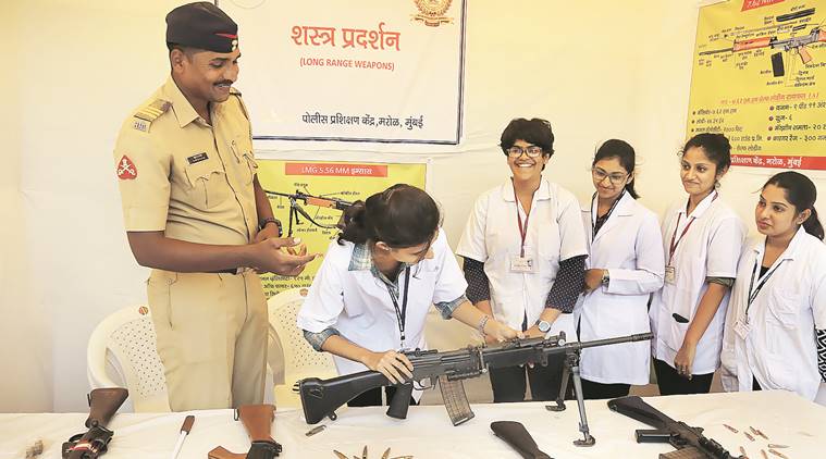 maharashtra police, police raising day celebrations, guns and ammunition on display, mumbai news, indian express