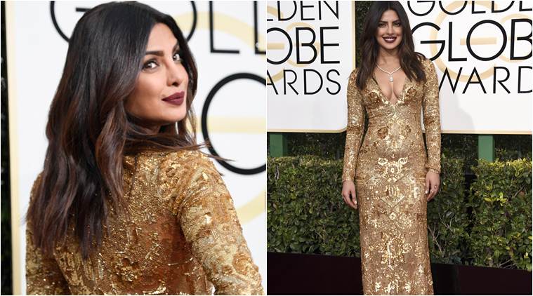 Priyanka Chopra's gold avatar at the Golden Globe Awards gets a split  reaction | Fashion News - The Indian Express