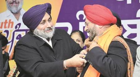Sukhbir Singh Badal and J J Singh in Chandigarh Saturday. Kamleshwar Singh