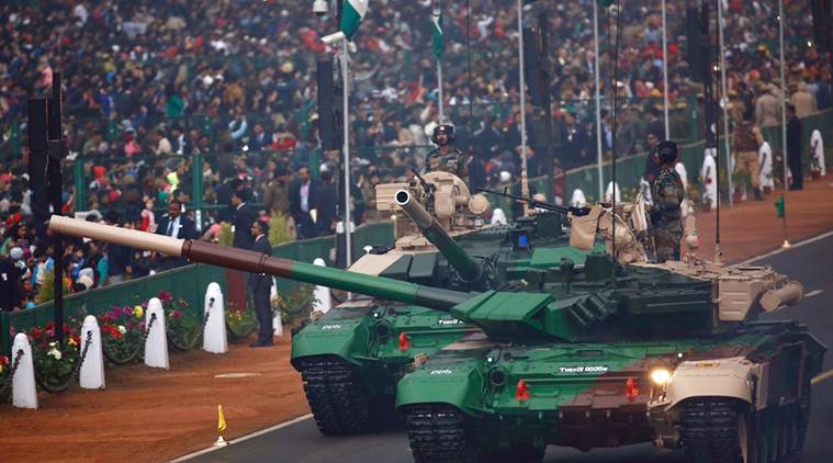 Indian army tanks roll down Rajpath, the ceremonial boulevard, during Republic Day parade in New Delhi, India, Thursday, Jan. 26, 2017. India marks Republic Day on Jan. 26 with military parades across the country. (AP Photo/Bernat Armangue)