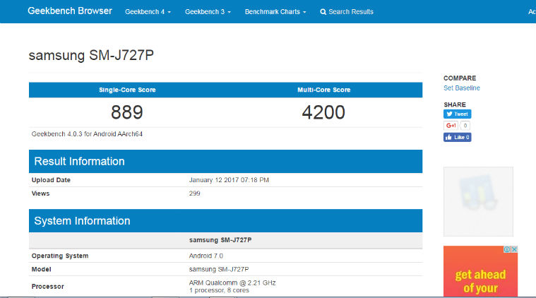 Samsung Galaxy J7 (2017) with Android Nougat spotted on Geekbench 4 | Technology News,The Indian