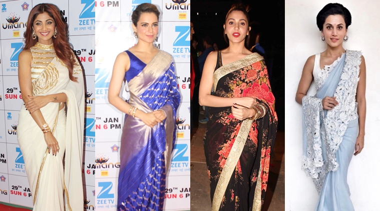 You can never go wrong with a sari: (From L to R) Shilpa Shetty, Kangana Ranaut, Anushka Sharma and Taapsee Pannu. (Source: Varinder Chawla/Instagram) 