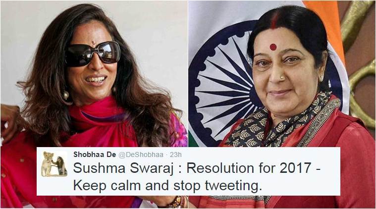 Shobhaa De asks Sushma Swaraj to stop tweeting