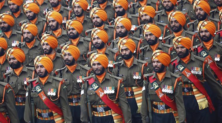 Indian soldiers march during a Republic Day parade in New Delhi, India, Thursday, Jan. 26, 2017. India marks Republic Day on Jan. 26 with military parades across the country. (AP Photo/Bernat Armangue)
