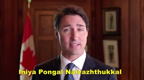 Justin Trudeau, Happy Pongal, Justin Trudeau Pongal message, Justin Trudeau tamil Pongal message, Justin Trudeau india tamil video, pongal video, indian express, indian express news