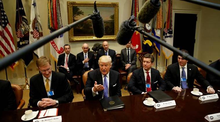 U.S. President Donald Trump hosts a meeting with business leaders in the Roosevelt Room of the White House in Washington January 23, 2017. REUTERS/Kevin Lamarque