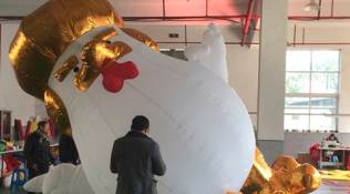Donald Trump, Donald Trump rooster, Trump-like rooster, Chinese factory, Trump inflatable, Trump-like inflatable, world news, indian express news