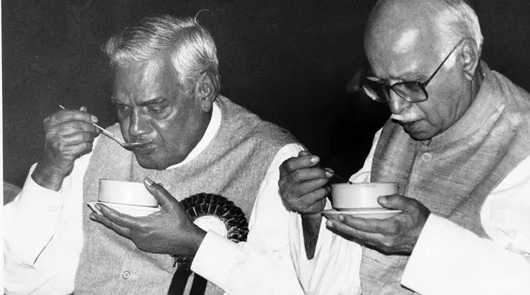 BJP leader Atal Bihari Vajpayee and LK Advani. Express archive photo by Mohan Bane on 03.04.1999