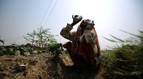 For Hardlook--Maya working in her field under high temperature in New Delhi. EXPRESS PHOTO BY PRAVEEN KHANNA 21 05 2016. *** Local Caption *** For Hardlook--Maya working in her field under high temperature in New Delhi.
