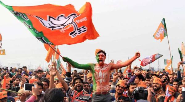  BJP supporters at PM Modi's 'Vijay Shankh Nad' Rally in Meerut. (PTI Photo)