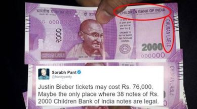 fake rs 2000 notes, childrens bank of india, sbi atm fake notes, Sangam Vihar ATM dispenses fake 2,000 notes, fake notes, demonetisation, indian express, indian express news
