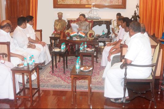 AIADMK Legislature party leader Edappadi K.Palanisamy met Tamil Nadu Governor C Vidyasagar Rao at Raj Bhavan today.