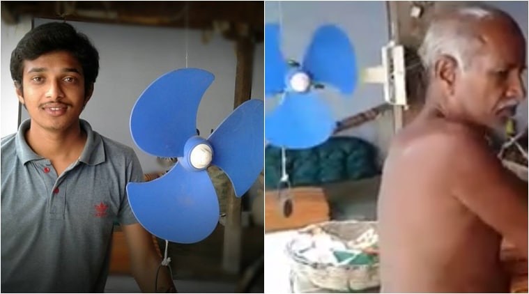 grandson makes a fan without electricity, guy makes a fan for his grandfather, Grandson gifts his grandfather a fan, talking care of grandparents, indian express, indian express news