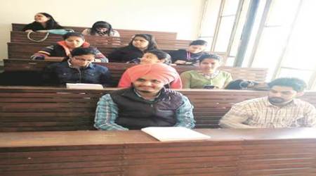 Congress candidate from Fazilka, Davinder Singh Ghubaya youngest candidate in the Election areana attending classes in Panjab University Chandigarh on Thursday. Photo by ShubKarman Dhaliwal