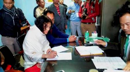 Thoubal:  Irom Sharmila files nomination at DC Office for upcoming assembly election of Manipur in Thoubal constituency  in Manipur, on Thursday.   PTI Photo  Manash Pratim Gogoi


(PTI2_16_2017_000183B)