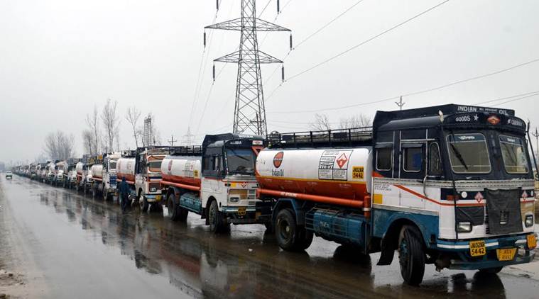 National Highway Closed For 4th Consecutive Day Due To Landslide OF Ramban Hundreds Of Trucks Standard In Mirbazar To Qazigund Drivers Suffer Lot Of Problems. Fresh snowfall and rains in Jammu and Kashmir, avalanche warning issued.Express Photo Express 05-02-2017