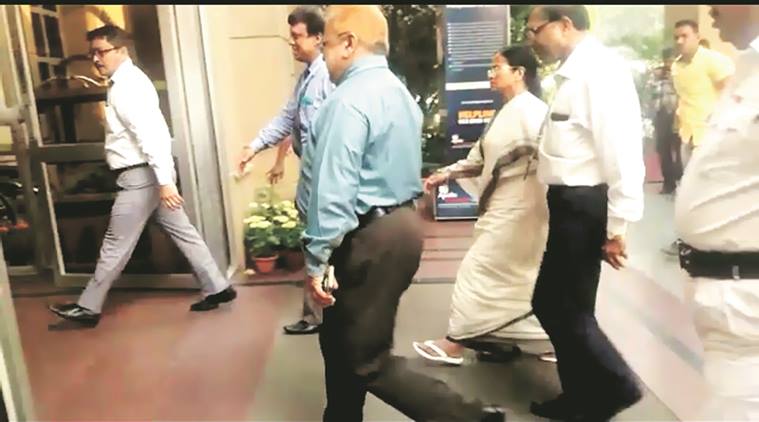 Mamata at the hospital on Saturday. Express
