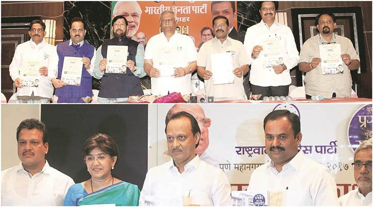 (Left) The BJP released its election manifesto on Friday while the NCP released its manifesto on December 29.