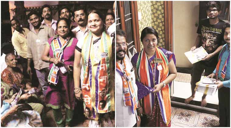 Priti Gawhane and Vaishali Gangawane campaign for the polls. (Express Photo by Ganesh Shirsekar)