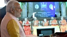 PM Narendra Modi delivering his address via video conference, at the seventh centenary celebrations of Jagadguru Sri Madhwacharya, casteism, modi against casteism, role of religious leaders, Indian religions, terrorism, fanaticism, saints, India news, Indian Express
