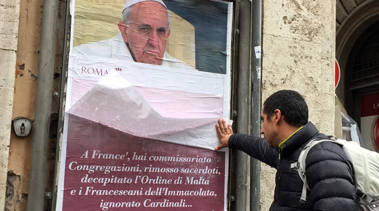 anti pope posters, pope, pope posters, protests against pope, Pope Francis, world news