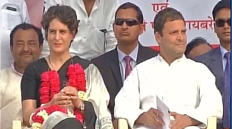 Congress VP Rahul Gandhi and Priyanka Gandhi Vadra at an election rally in Raebareli. (Source: ANI photo)