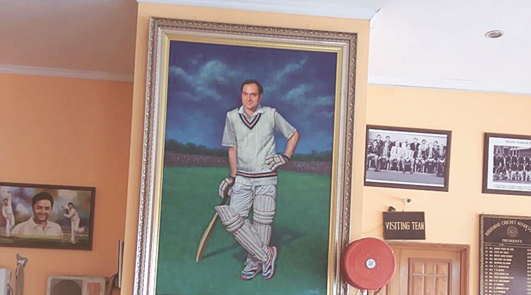 Rajiv Gandhi's portrait greets you at the stadium named after him. (Source: Indian Express)