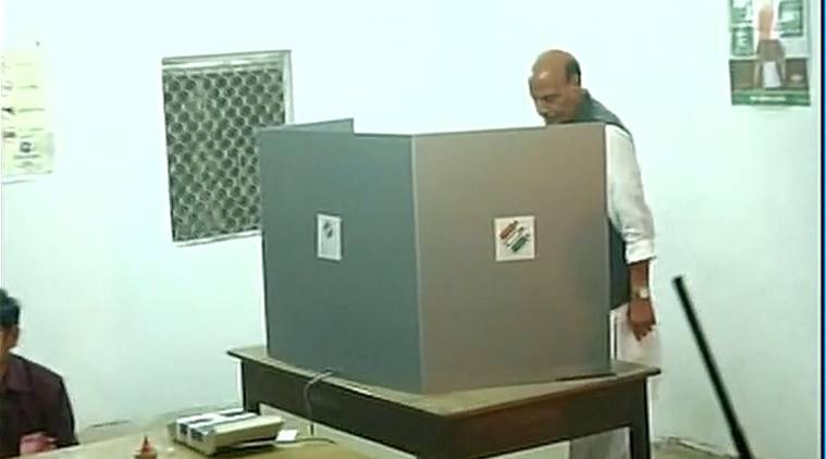 Home Minister Rajnath Singh casts his vote. ANI photo