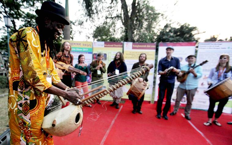 Artists from Sweden, Russia, Czech Republic, Denmark do their performances at Sur Jahan, the Eastern India's biggest World Peace Music festival in Kolkata at Mohar Kunj. The festival from February 3 to 5. Express photo by Subham Dutta. 02.02.17