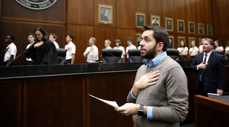 chicago, citizenship event, Rohi Atassi, syrian man, american citizeship, american citizens, Chicago naturalization ceremony, Pledge of Allegiance, syrian man leads, world news, indian express news