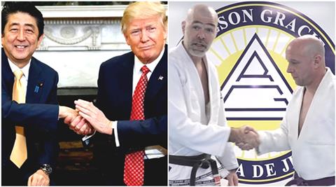 donald trump, donald trump handshake, defense to donald trump handshake, donald trump weird handshake, how to defend donald trump handshake, defending donald trump handshake, donald trump shinzo abe handshake, donald trump mike pence handshake, donald trump neil gorsuch handshake, indian express, indian express news