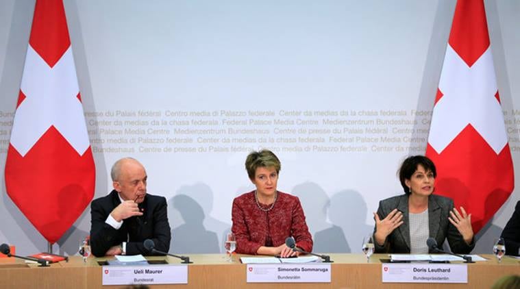 (L to R) Swiss Finance Minister Ueli Maurer, Swiss Justice Minister Simonetta Sommaruga and Swiss President Doris Leuthard attend a news conference after the vote on the Corporate Tax Reform Act III in Bern, Switzerland February 12, 2017. REUTERS/Pierre Albouy