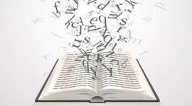 Book with flying letters art. Vector Illustration no alt set