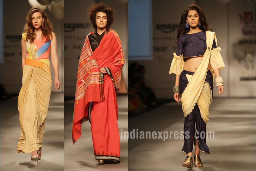 aifw aw 2017, amazon india fashion week, Abraham & Thakore, Manish Malhotra, Raw Mango, Rahul Mishra, Abu Jani Sandeep Khosla, Suneet Varma, Bodice, Huemn, Rara Avis, Payal Singhal, Anita Dongre, sari fashion, sari 24/7, celeb fashion, indian fashion, indian express, indian express news