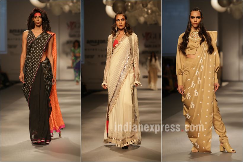 aifw aw 2017, amazon india fashion week, Abraham & Thakore, Manish Malhotra, Raw Mango, Rahul Mishra, Abu Jani Sandeep Khosla, Suneet Varma, Bodice, Huemn, Rara Avis, Payal Singhal, Anita Dongre, sari fashion, sari 24/7, celeb fashion, indian fashion, indian express, indian express news