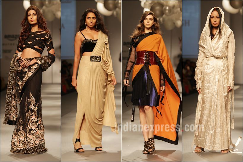 aifw aw 2017, amazon india fashion week, Abraham & Thakore, Manish Malhotra, Raw Mango, Rahul Mishra, Abu Jani Sandeep Khosla, Suneet Varma, Bodice, Huemn, Rara Avis, Payal Singhal, Anita Dongre, sari fashion, sari 24/7, celeb fashion, indian fashion, indian express, indian express news