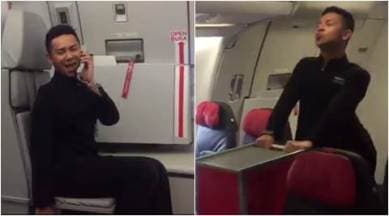 funny videos, viral videos, flight attendant dancing, attendant dancing Britney Spears' song, airasia dancing toxic, air asia attendant dancing, indian express, indian express news