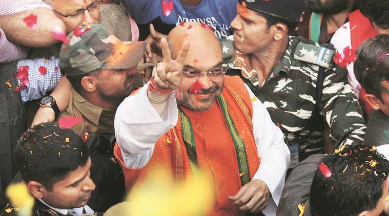 Uttar pradesh election results 2017, UP poll results, Amit shah, Narendra Modi, Modi, PM Modi, Uttar Pradesh assembly elections 2017, UP polls 2017, BJP, BJP winner, BJP win, BJP victory, election verdict, UP poll verdict, Rajnath singh, Congress, sp, bsp, akhilesh yadav, rahul gandhi, UP news, india news, indian express news