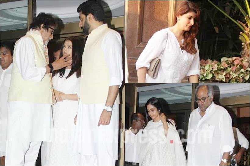 aishwarya rai father, aishwarya rai bachchan, aishwarya father prayer meet, amitabh bachchan, abhishek bachchan, twinkle khanna, sridevi, boney kapoor, aishwarya father prayer meet images
